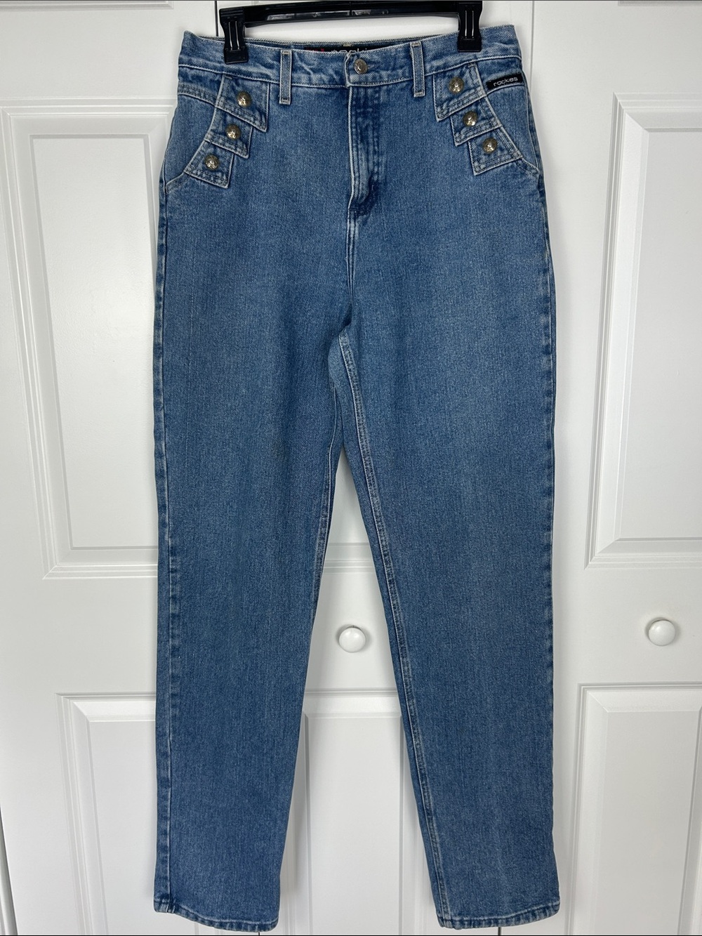 Rockies High-Rise Blue Denim Jeans with Hip Button Detail